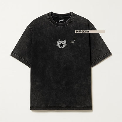 Embroidery Cat - Unisex Acid washed T-Shirt