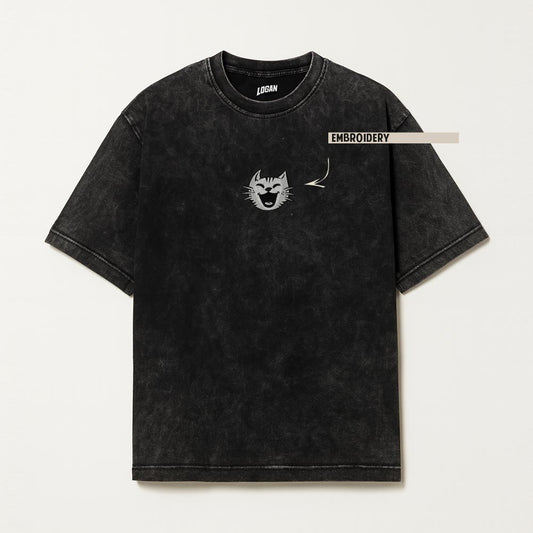 Embroidery Cat - Unisex Acid washed T-Shirt