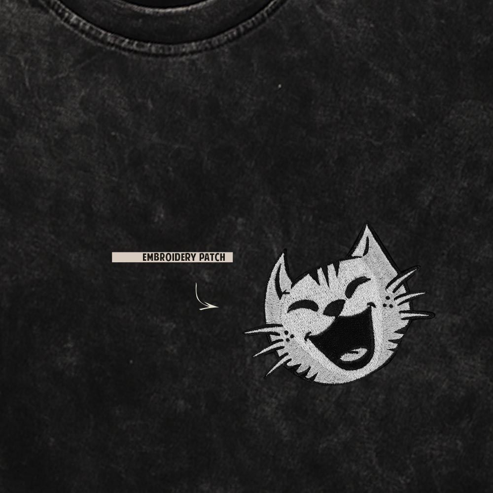 Embroidery Cat - Unisex Acid washed T-Shirt